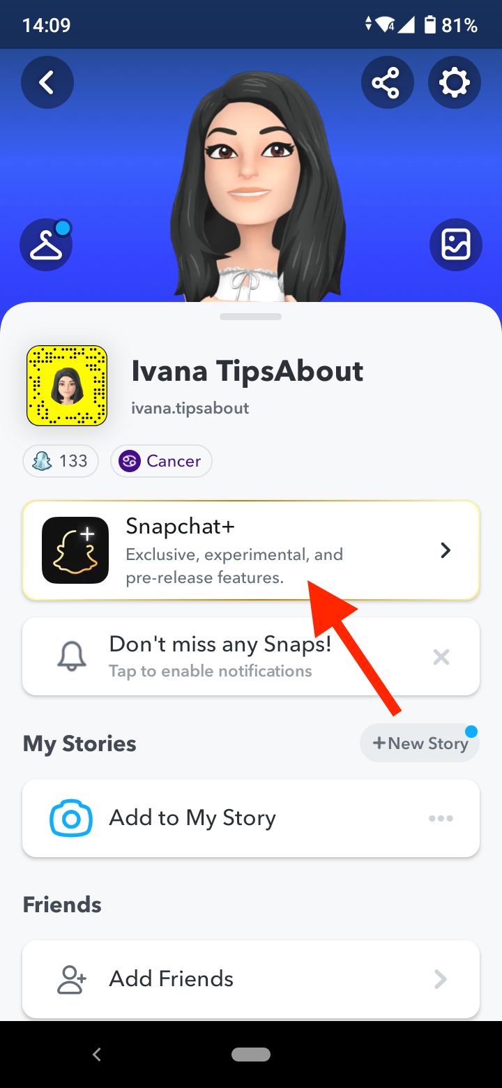 Tap on the ‘Snapchat+’ banner 