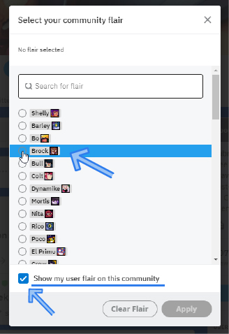 select a flair and make sure the box next to ‘Show my user flair on this community’ is checked