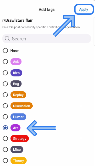 Select a flair from the list and tap on ‘Apply’ 