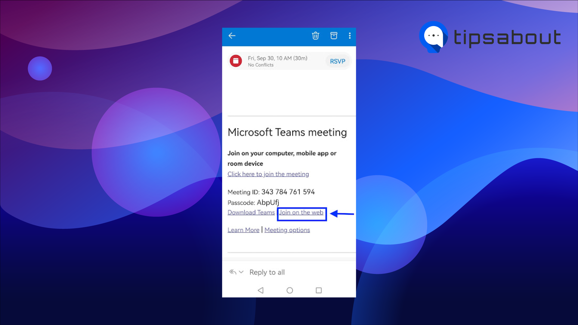 Join on the web option, Microsoft Teams on mobile