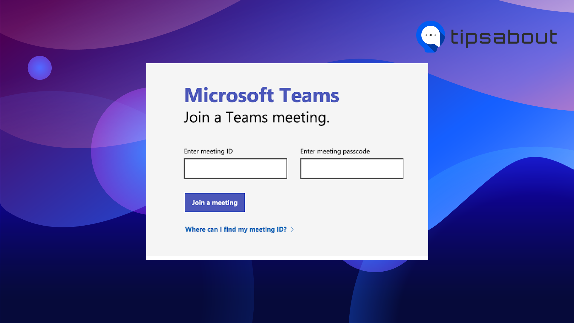 Enter MS Teams meeting ID and passcode