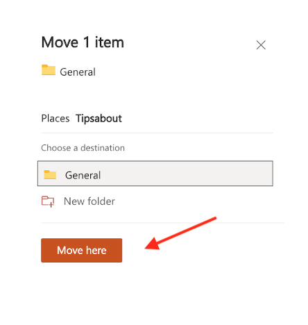Move here option in MS Teams