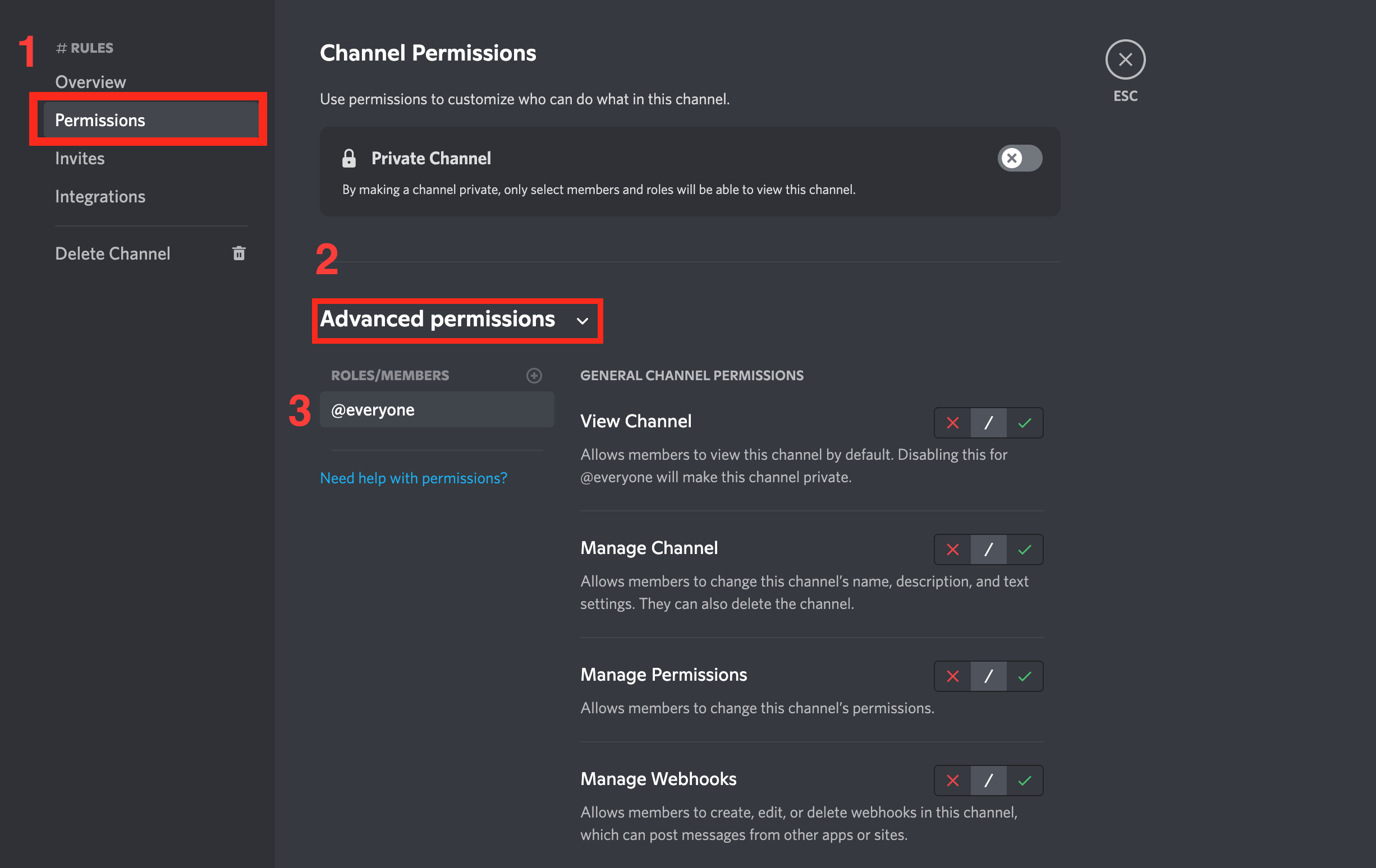 Discord channel permissions