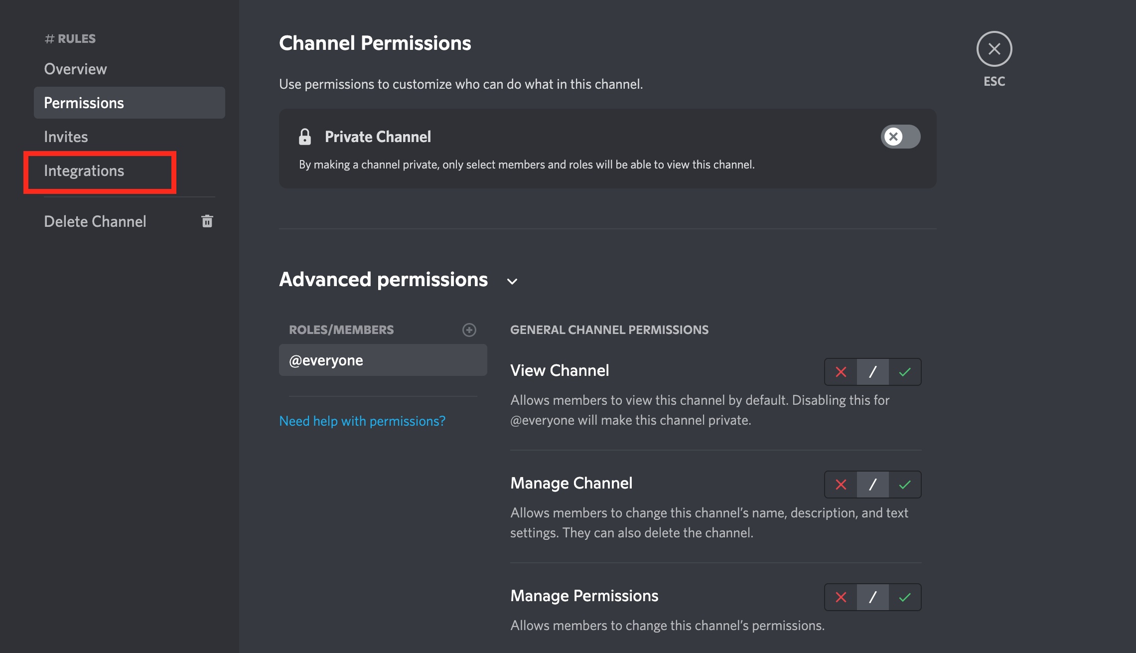 Discord channel integrations