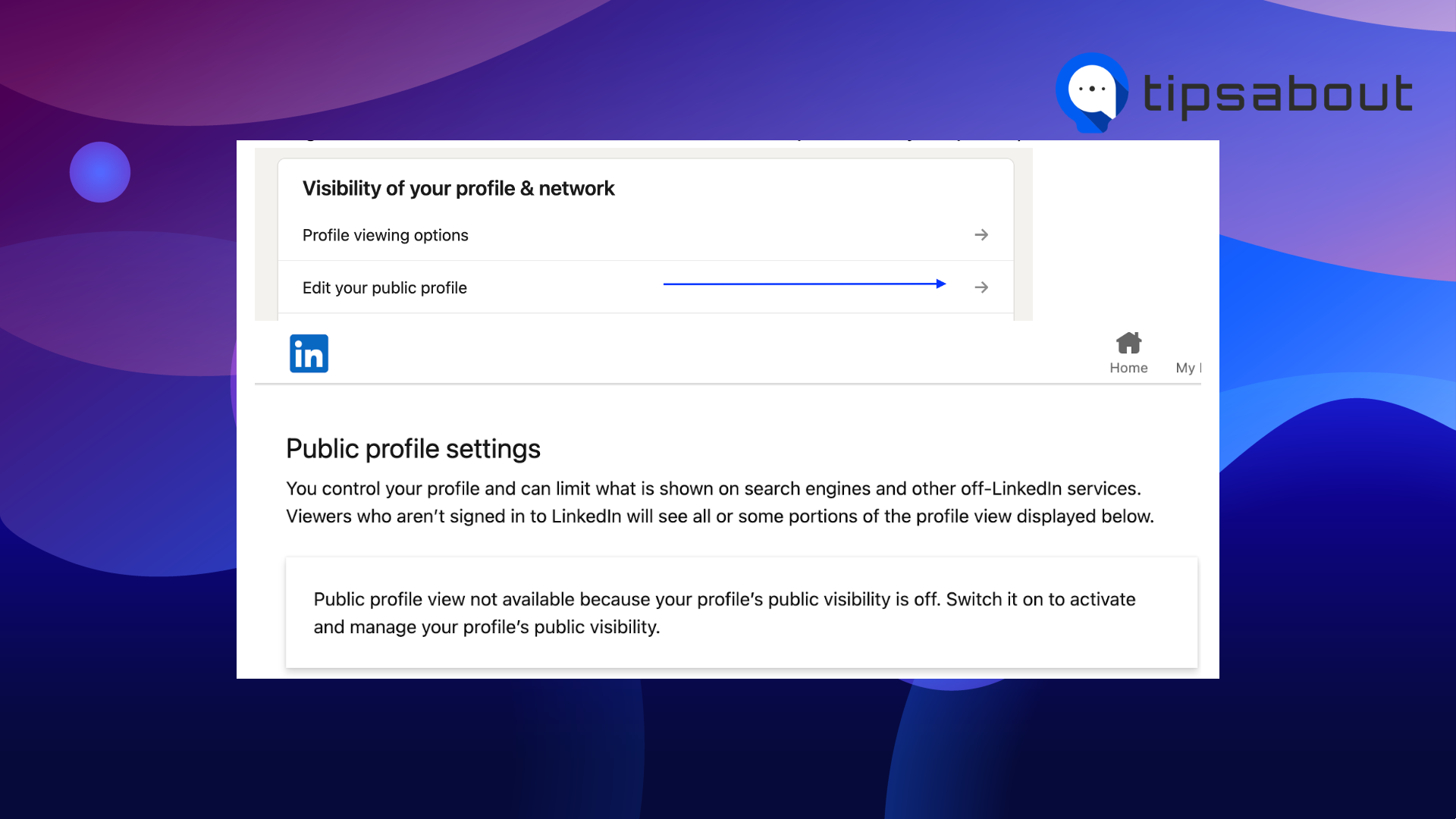 Edit your public profile option on LinkedIn and preview of your profile